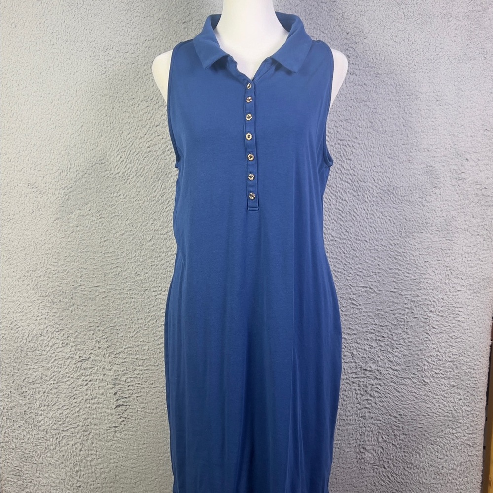 Lilly Pulitzer Reema Polo Dress Womens XL Blue Sleeveless Preppy Stretch